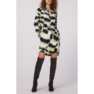 Diane Von F&uuml;rstenberg Sonoya Long Sleeve High-Low Dress in Wild Thing Shadow Green Lg at Nordstrom Rack, Size X-Small