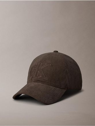 Calvin Klein Mens Corduroy Monogram Logo Cap - Brown