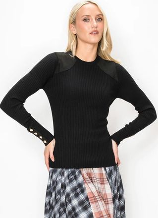 YAL New York Ribbed Knit Top with Shoulder Panels