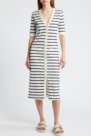 Frame Denim Stripe Henley Midi Dress in Navy Multi at Nordstrom Rack, Size Medium