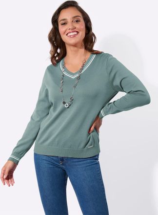 Casual Looks V-Ausschnitt-Pullover CASUAL LOOKS V-Pullover, Damen, Gr. 36, jade, 100% Baumwolle, Pullover V-Ausschnitt-Pullover