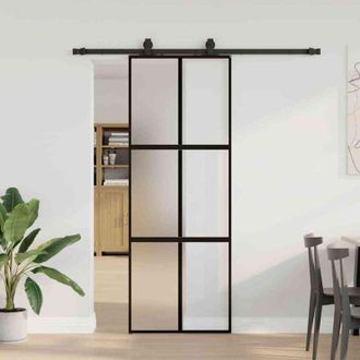 vidaXL Puerta Corredera Con Herrajes Negro 76x205 Cm Vidrio Templado Vidaxl