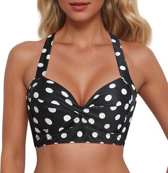 Generic Womens Bikini Tops Halter Neck Plus Size Swimwear Top Front Twist Self Tie Bathing Suit Push Up Padded Swim Bikini Top for Women UK Big Bust