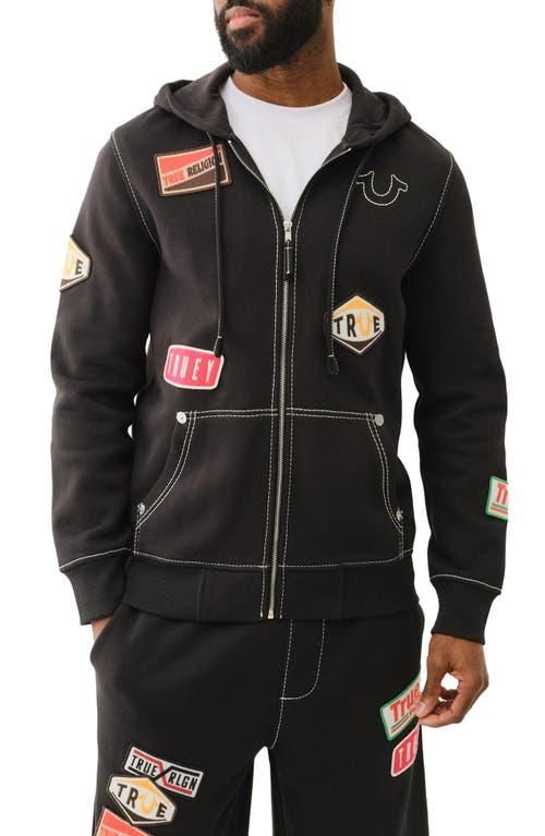 True Religion Patch Zip Hoodie in Jet Black at Nordstrom