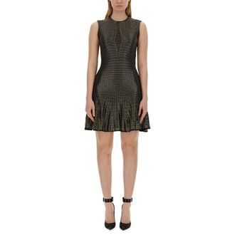 Alexander McQueen Alexander McQueen, Short Dresses, female, Brown, Size: S Metallic Knit Mini Dress