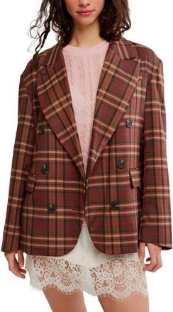 Free People Dean Double Breasted Blazer in Oliver Plaid- Brown at Nordstrom, Size X-Small