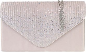 Girly HandBags Womens Pleated Satin Clutch Bag Diamante Shoulder Chain Elegant Prom Wedding Evening Medium Nude