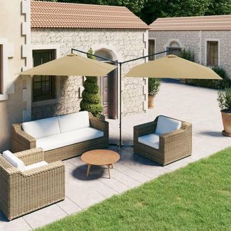 Berkfield Home Double Garden Parasol with Steel Pole Taupe 600x300 cm