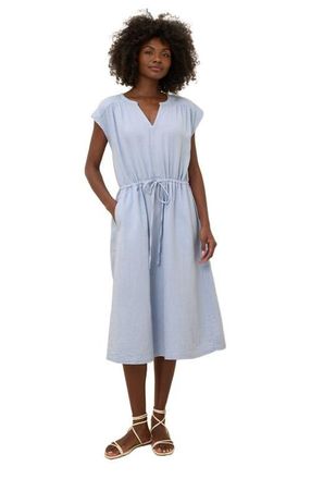 Pact Organic Cotton Coastal Double Gauze Tie Waist Midi Dress in Cornflower Blue at Nordstrom, Size Small