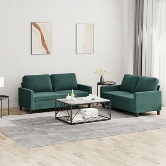 vidaXL Vidaxl - Juego De Sof&aacute;s Con Cojines 2 Piezas Terciopelo Verde Oscuro
