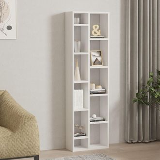 Dmora Libreria Mortara, Biblioteca 9 Ripiani, Installazione Libera, Struttura Verticale, 44x20x150h Cm Bianco