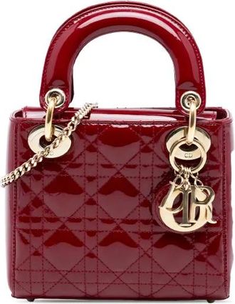 Dior Borsa a tracolla Lady Dior mini con motivo Cannage e finitura lucida 2016 - Rosso