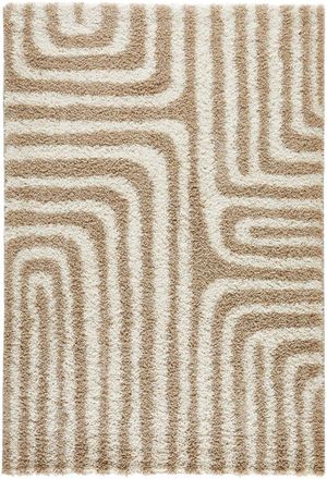 Nazar Rugs Alfombra shaggy de pelo largo dise&ntilde;o geom&eacute;trico - beige - 120x160 cm