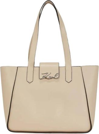 Karl Lagerfeld Medium Signature Tote - Dames - Shoppers - Beige - ONE Size - Leer - Tassen