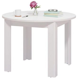 Dmora Tavolo Fisso Gorlago, 4 Posti, Forma Rotondo, Materiale Piano in Legno Nobilitato, 106.5x106.5x76.5h cm Bianco