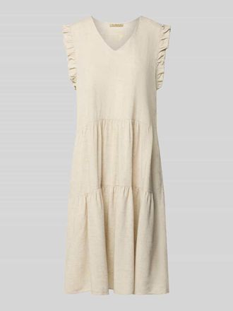 Smith & Soul Knielanges Kleid aus Viskose-Leinen-Mix mit V-Ausschnitt in Offwhite Melange, Gr&ouml;&szlig;e S