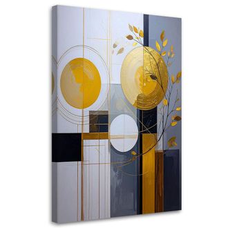Feeby Cuadro En Lienzo, Abstracci&oacute;n Geom&eacute;trica Amarilla De C&iacute;rculos Y Plantas, 80x120