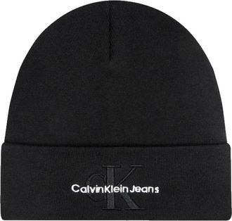 Calvin Klein Minimalistische Logo Beanie - Heren - Hoeden - Zwart - ONE Size - Katoen - Accessoires