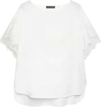 Elena Miro Katoenen blouse met kanten randen - Dames - Blouses - Wit - 3XL - Katoen - Overhemden