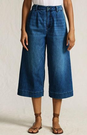 Lands End Denim Mid Rise Wide Leg Culotte Jeans in Indigo Tide Blue at Nordstrom, Size 16Short