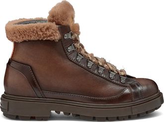 Santoni Leren Enkellaars - Heren - Winterlaarzen - Bruin - 43 1/2 EU - Leer - Schoenen