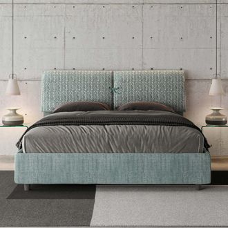 Les Tendances Les Tendances - Letto Matrimoniale Contenitore Imbottito 160x200 Tessuto Aragona 7 Azzurro Mados