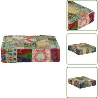vidaXL Pouf realizzato a mano - vidaXL Pouf Patchwork in Cotone Fatto a Mano Quadrato 50x50x12cm Verde - Pouf in cotone morbido