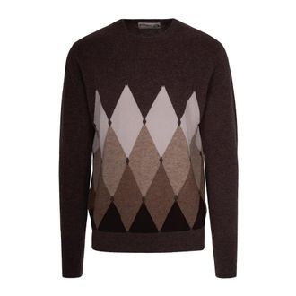 Ballantyne Bruine Trui met Diamantpatroon - Heren - Cashmere truien - Veelkleurig - XL - Kasjmier - Truien & Vesten
