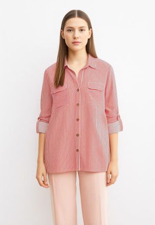 Vero Moda Hemdbluse VERO MODA VMBUMPY L/S SHIRT NEW WVN GA NOOS, Damen, Gr. XS, rosa (dubarry stripes:snow wei&szlig;), Web, Obermaterial: 100% Viskose, gestreift, re