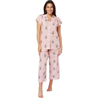 The Cats Pajamas Luxe Pima Capri Floral Set in Queen Bee Pink at Nordstrom, Size X-Large