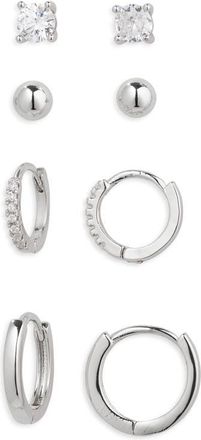Nordstrom Set of 4 Demi Fine Essentials Stud & Hugging Hoop Earrings in Sterling Silver Plated at Nordstrom
