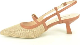 Nero Giardini Schoenen, Dames, Bruin, 37 EU, Camel raffia+cognac VG+tip 5cm