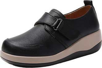 Generic Wedge Shoes for Women Comfortable Walking Shoe Solid Color Round Toe Stylish Breathable Casual Slip On Running Shoes Outdoor Workout Black