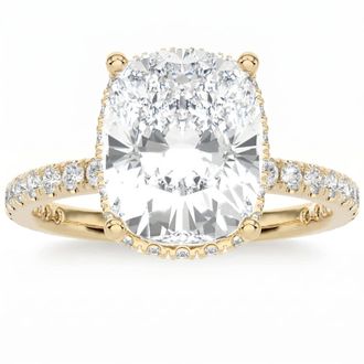 Pompeii3 Certified 4.50Ct Cushion Diamond Engagement Ring Hidden Halo 14k Lab Grown