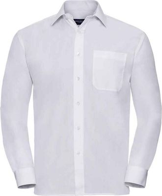 Russell Athletic Russell Collection Heren Poplin Easy-Care Formeel Overhemd met Lange Mouwen (Wit)