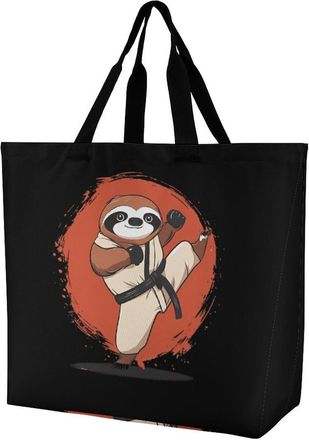 Generic Cute Sloth Karate Large Reusable Shopping Bag Lightweight Foldable Tote Bags Washable Shoulder Handbag