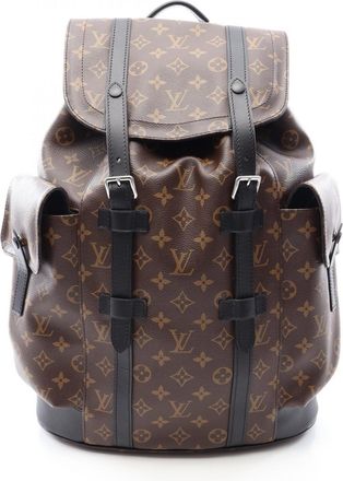 Louis Vuitton Black Brown Coated Canvas Leather Backpack Handbag (Pre-Owned)