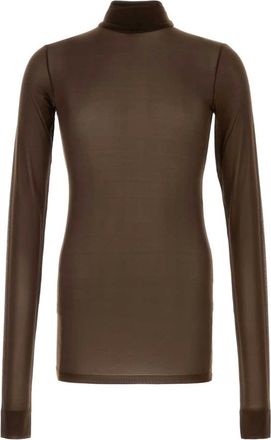 Saint Laurent Sheer High-Neck Long-Sleeve T-Shirt - Dames - Tops - Bruin - Maat: M