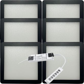 Loops 6x MATT BLACK Ultra-Slim Square Under Cabinet Kitchen Light & Driver Kit - Natural White Diffused LED