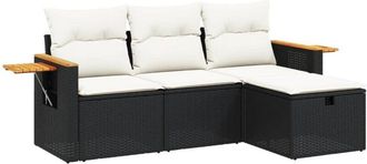 vidaXL Juego De Sof&aacute;s Jard&iacute;n 4 Pzas Con Cojines Rat&aacute;n Sint&eacute;tico Negro Vidaxl