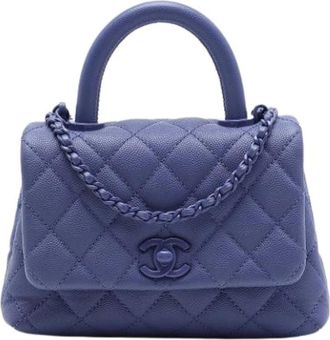 Chanel Pre-owned Vintage Satchel - Dames - Vintage Mini Tas - Paars - ONE Size - Leer - Vintage