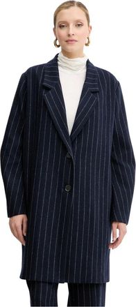 Liviana Conti Richard Pinstripe Button Coat - Dames - Mantel - Blauw - S - Kasjmier - Jassen