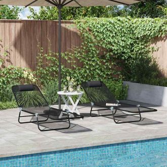 vidaXL Vidaxl - Lettino prendisole pieghevole 2 pcs Nero 182 x 55 x 85.5cm