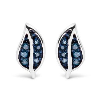 House of Brilliance Silver Blue Diamond Accent Leaf Stud Earrings at Nordstrom