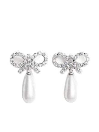Self Portrait Crystal Bow Pearl Earrings