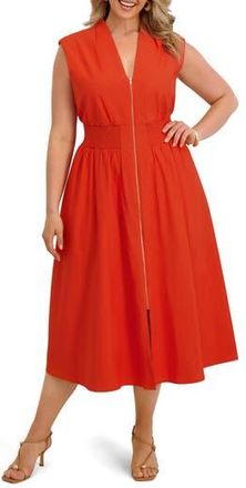 Kensie Front Zip Midi Dress in Terracota at Nordstrom Rack, Size 1X