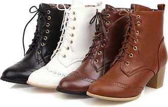 Generic Women Vintage Victorian Boots Lace up Booties Fashion Women Vintage Lace Up Ankle Boots Victorian Booties Block Chunky Mid Heel Black