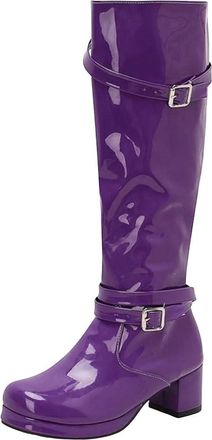 Generic Womens Knee High Boots Patent Leather Block Heel Long Booties Low Heel Winter Footwear Large Size Style