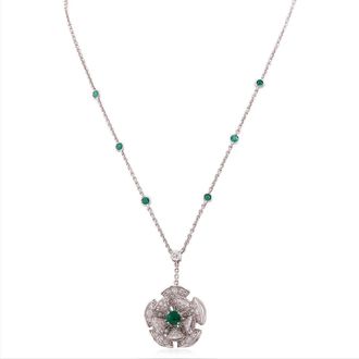 Bulgari 18k White Gold Diamond and Emerald Divas Dream Necklace