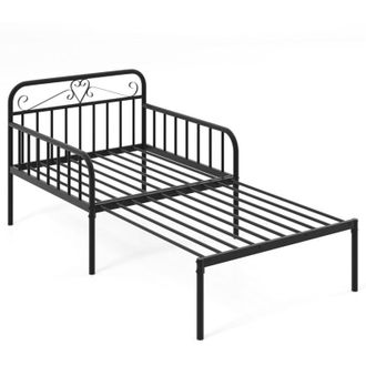 Costway Metal Daybed Extendable Daybed to Single Size Bed Sofa Bed-Black